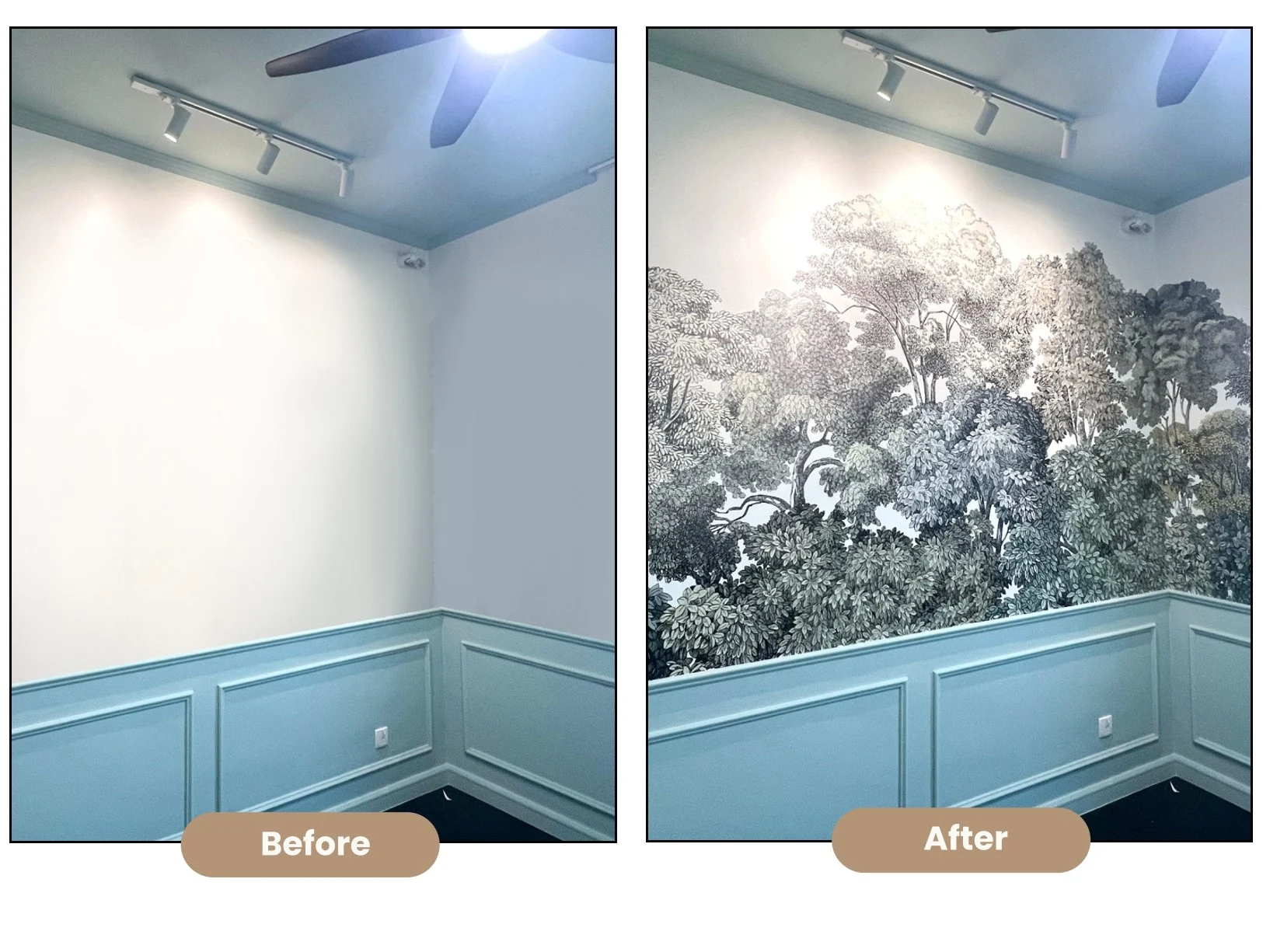 Wall: Before and after forest mural